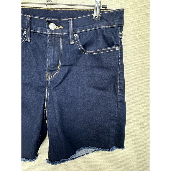Levi's Women's Dark Wash Blue Denim Cutoff Stretch Shorts Size 28 Button Fly - Picture 4 of 12